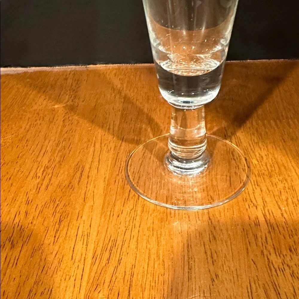Sasaki Clear Glass Pilsner or Champagne Flute, in the Etched Wheat Pattern.